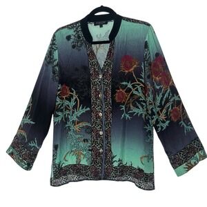 Citron Santa Monica Shirt Top Women's 100% Silk Floral Long Sleeve Button Front